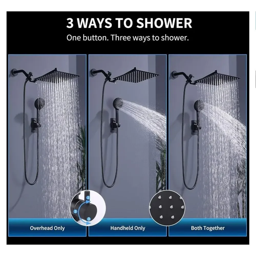 Shower Head Combo 10In High-Pressure Rainfall Shower Head with 11In Adj Arm